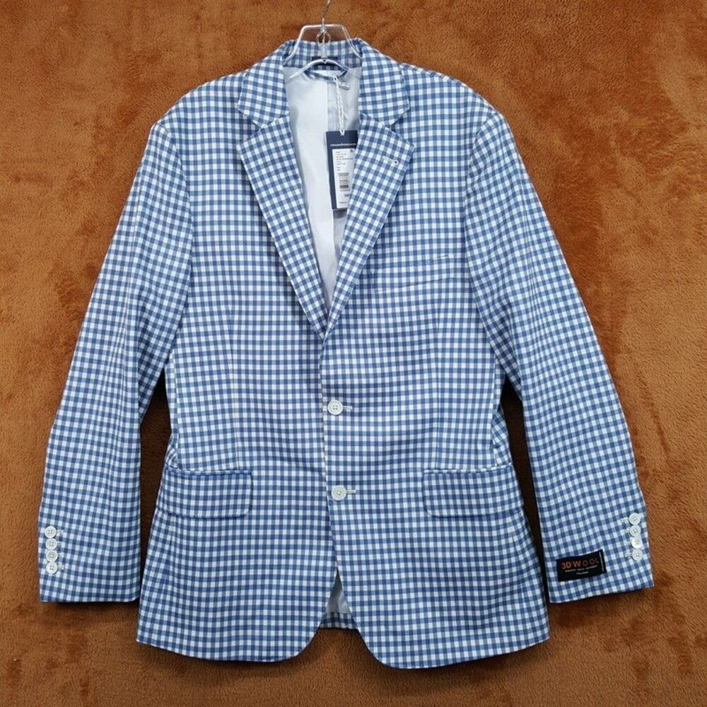 VINEYARD VINES Sport Coat Mens Size 38 Blue Gingham Check Wool Blazer $495